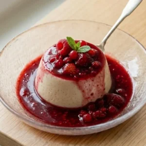 Panna cotta au lait d’amande et coulis de fruits rouges